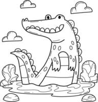 animals coloring book alphabet. Isolated on white background. Vector cartoon alligator.