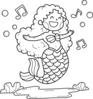 mermaid coloring book . Isolated on white background. Vector cartoon medmaid singing