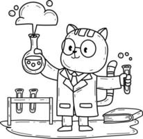 cartoon cat scientist coloring book. Isolated on white background. vector