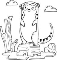 animals coloring book alphabet. Isolated on white background. Vector cartoon meerkat.