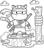 alfabeto de libro de dibujos animados gato ninja.coloring. aislado sobre fondo blanco. vector