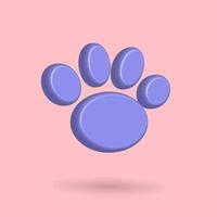 3D foot print icon vector, animals tracking cartoon with purple color and pink background