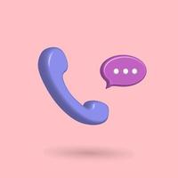 Fondo de icono de llamada telefónica 3d con globo de voz, para atención al cliente o hablar con amigos