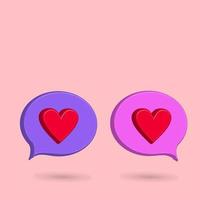 3D love speech balloon icon vector illustration, with purple background, favorite post on media social