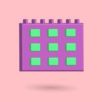 3D calendar icon vector cartoon illustration, purple and green colors  best for your property images