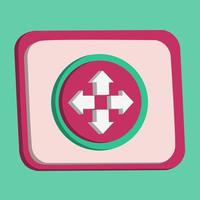 3D arrow up, down, left and right icon button vector and magnifying glass with turquoise and pink background, best for property design images, editable colors, popular vector