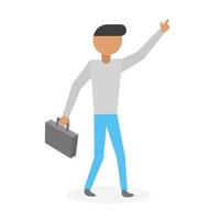 illustration of a person with a suitcase in his hand and pointing his hand vector