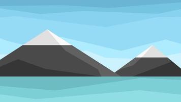 ilustración de paisaje de montaña rocosa con hielo en la parte superior y lago a su alrededor vector