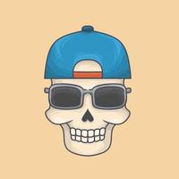 ilustración de calavera con sombrero azul y gafas de sol adecuadas para el diseño de camisetas vector