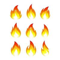 set of fire flames vector illustration. good for fire, angry or danger signs. simple gradation color style