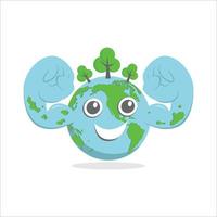 strong world vector illustration with globe showing muscle, good for environment or nature concept, flat design style