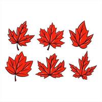 conjunto dibujado a mano de vector de hoja de arce rojo. símbolo de la temporada de otoño. símbolo canadiense