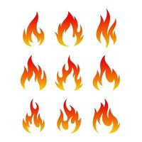 conjunto de ilustración de vector de llamas de fuego. bueno para señales de fuego, enojo o peligro. estilo de color de gradación simple