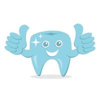 ilustración de vector de dibujos animados de protección dental con cara de sonrisa y pulgares hacia arriba, bueno para el cuidado de la salud dental. estilo de color plano