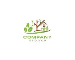 Fresh natural farm house, natural tree with leaf home logo design vector