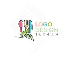 Colorful spoon,colorful leaf logo design,kitchen knife fork spoon vector logo design