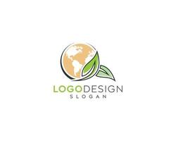 Earth logo design,Eco earth with leaf vector logo design
