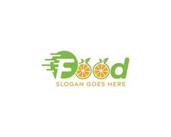 diseño de logotipo de comida naranja, diseño de logotipo de carta de comida, logotipo de vector de comida vegetal, logotipo de hoja, diseño de logotipo verde
