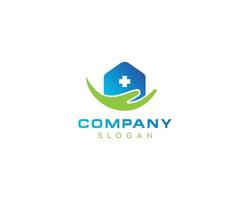 Abstract home pharmacy logo design,home pharmacy with hand logo, plus home vector logo design