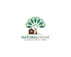 Abstract tree home icon logo design, natural green color tree with home logo design vector