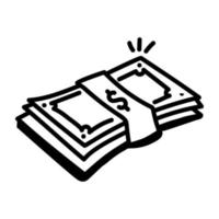 A cash stack, money doodle icon vector