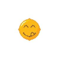 Yummy smile emoticon. Pixel art 8 bit vector icon illustration