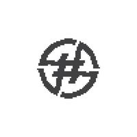 Hashtag circle. Pixel art 8 bit vector icon illustration