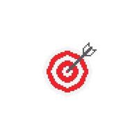 Target with arrow, on point achievement. Pixel art 8 bit vector icon illustration