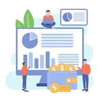 Balance financial value, management and administration concept. Characters, people engineering a plan. Statistic, calculating financial risk graph. Flat isometric characters vector illustration