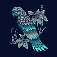 Mythical Parrot Illustration in neon color style vector