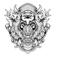 angry tiger face with ornament background vector