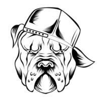 Pitbull head in black and white color style. Vector illustration