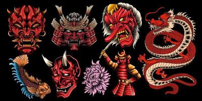 Colorful vector Samurai clipart, vector illustrations for a Japanese theme.