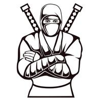 Shadow ninja warrior vector illustration in black and white