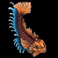 plantilla colorida de peces koi japoneses en ilustración vectorial aislada de estilo vintage vector