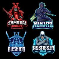 Collection of emblems of samurai, ninja, bushido, assassin. Colorful set, vector illustration