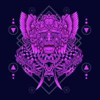 Barong Mask Balinese with sacred geometry pattern vector