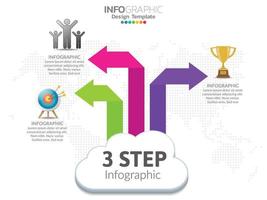 plantilla infográfica de gráfico de línea de tiempo con 3 pasos de opciones de flechas. vector