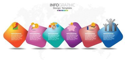 Infographic template design with 6 color options. vector