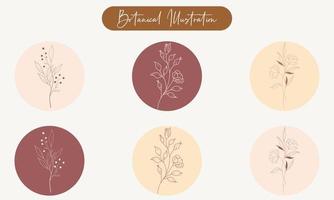 Tropical plants, leaves and branches with flowers, set of nerd elements with circles of different colors Premium Vector