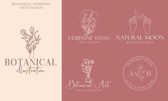 Botanical Floral element Hand Drawn Logo with Wild Flower and Leaves. Logo for spa and beauty salon, boutique, organic shop, wedding, floral designer, interior, photography, cosmetic. vector