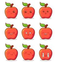 linda colección de manzanas con emoticonos kawaii