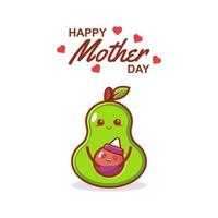 feliz día de la madre con lindos dibujos animados de aguacate kawaii vector