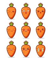 linda colección de expresiones de emoticonos de zanahoria kawaii vector