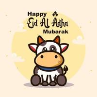happy eid al adha mubarak with cute cow