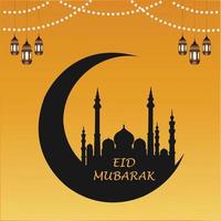 Eid Mubarak Islamic background template, Eid al Adha and Iftar with Arabic text Blessed Feast or Festival. Eid Mubarak text, Muslim, Islamic holiday. vector