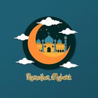 Illustration of Ramadan Mubarak greeting social media vector