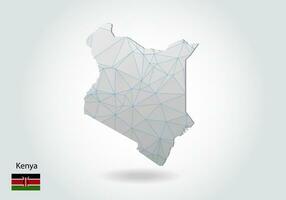 Vector map of Kenya with trendy triangles design in polygonal style on dark background, map shape in modern 3d paper cut art style. layered papercraft cutout design.