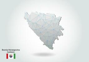 mapa vectorial de los cantones de bosnia herzegovina con diseño de triángulos de moda en estilo poligonal sobre fondo oscuro, forma de mapa en estilo moderno de arte de corte de papel 3d. diseño de corte de papel en capas. vector