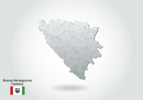 Vector map of bosnia Herzegovina Cantons with trendy triangles design in polygonal style on dark background, map shape in modern 3d paper cut art style. layered papercraft cutout design.